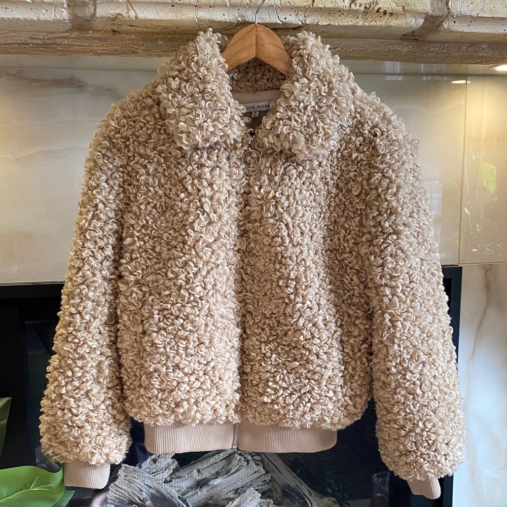 Moon River Faux Curly Shearling Bomber Jacket – Size M